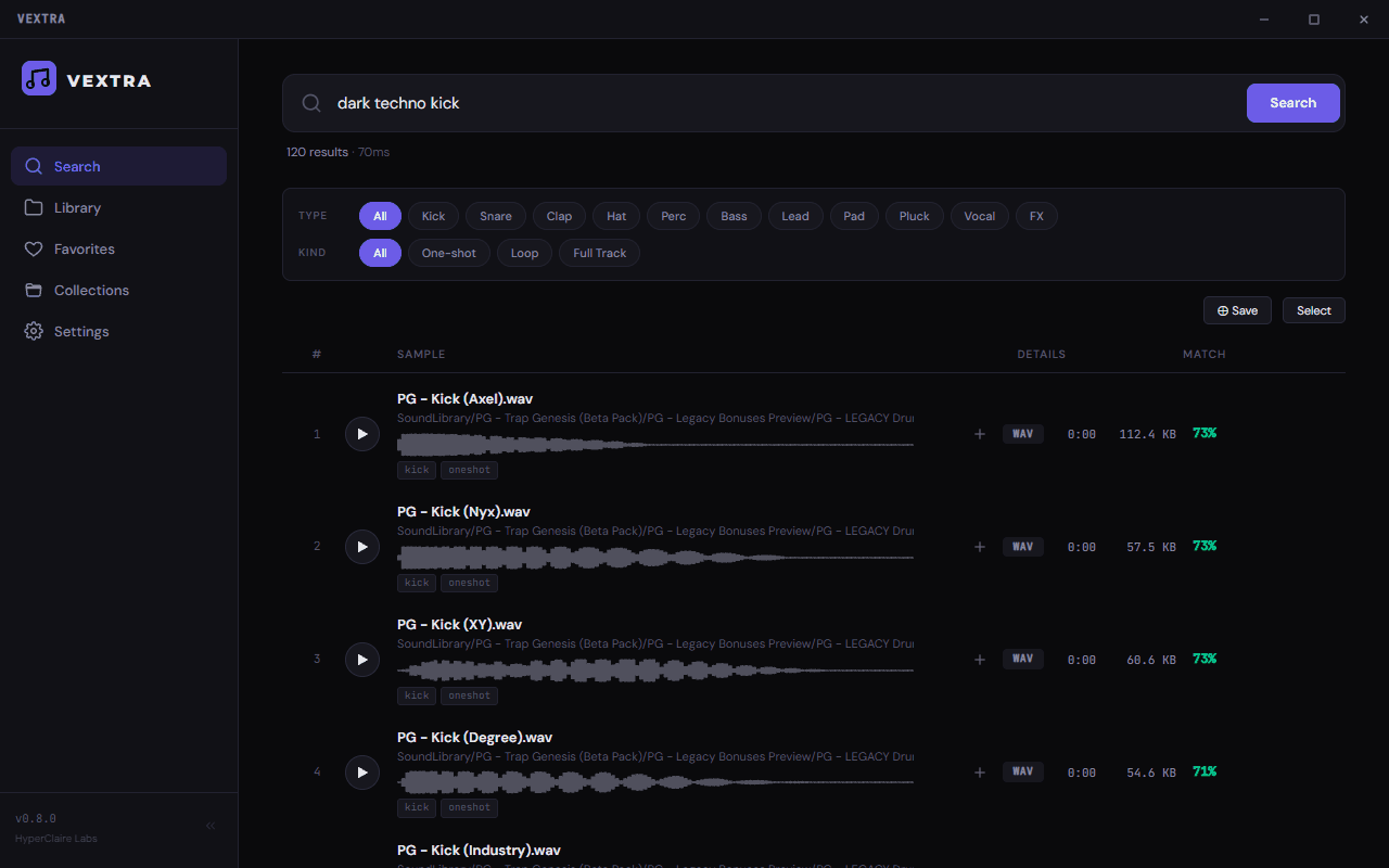 Typing 'deadmau5 synth' — artist style detection expands the query